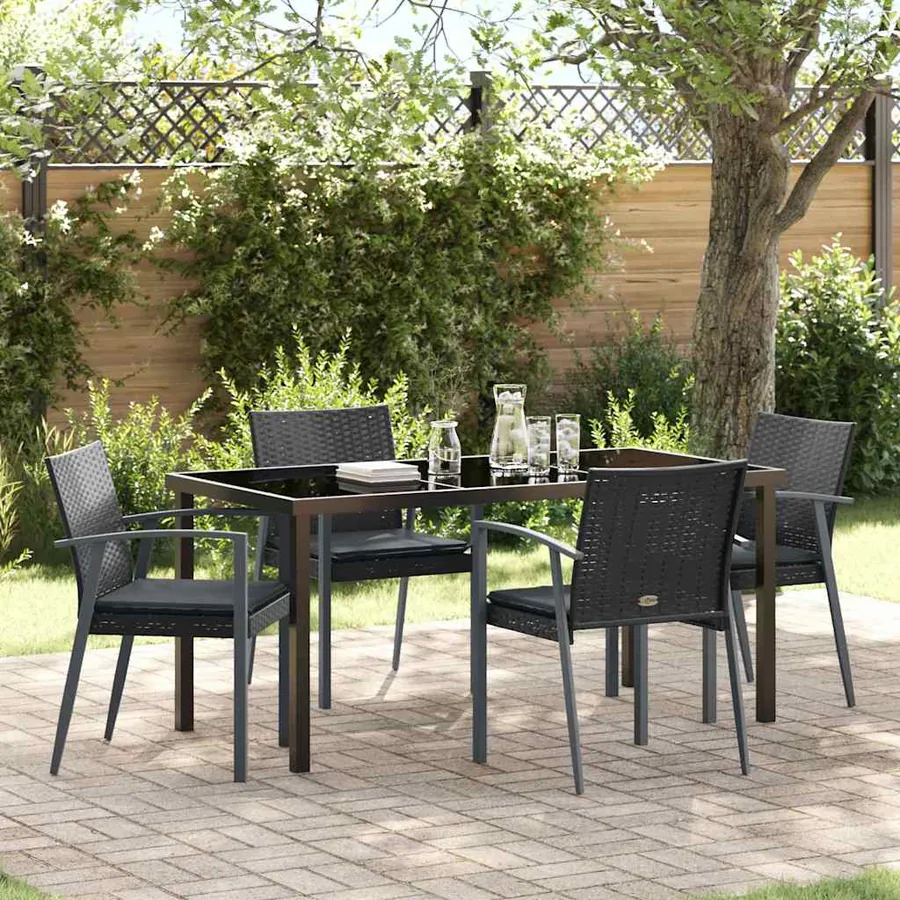 Ensemble de salle à manger pour jardin 5 pcs Noir et gris