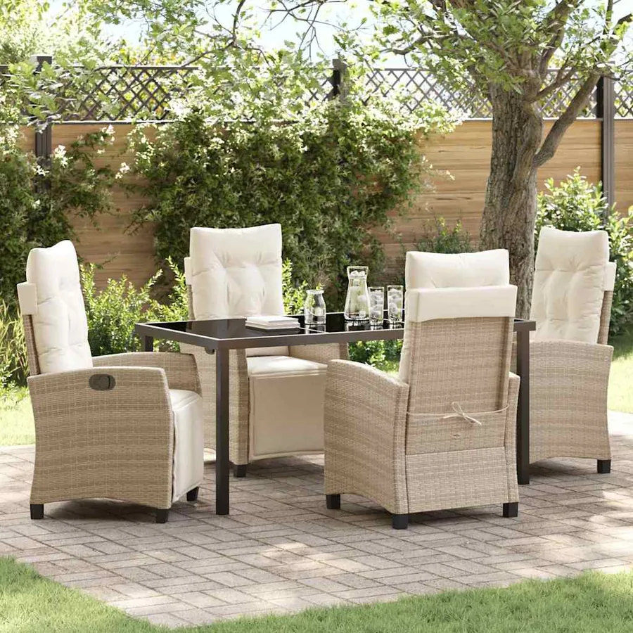 Ensemble de salle à manger pour jardin 5 pcs Beige polyrotin