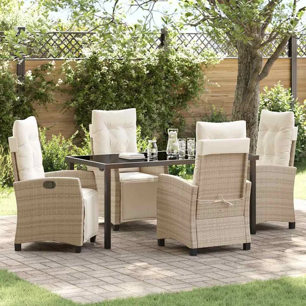 Ensemble de salle à manger pour jardin 5 pcs Beige polyrotin