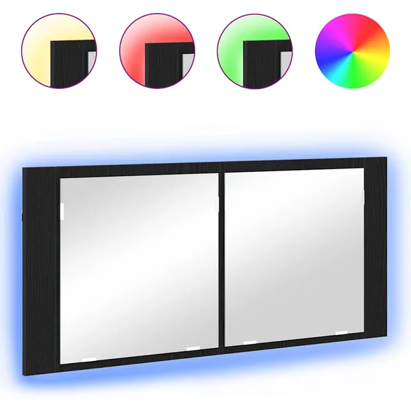 Cabinet Miroir LED avec étagère Chêne noir 100 x 12 x 45 cm