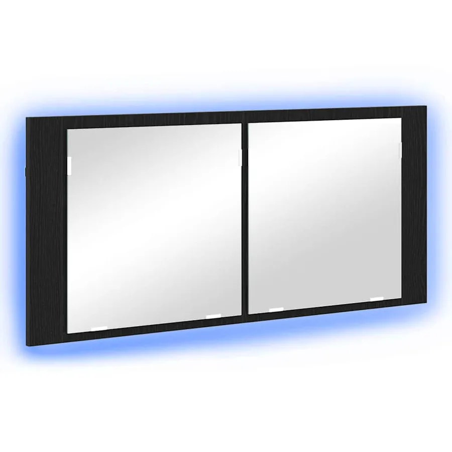 Cabinet Miroir LED avec étagère Chêne noir 100 x 12 x 45 cm - 2