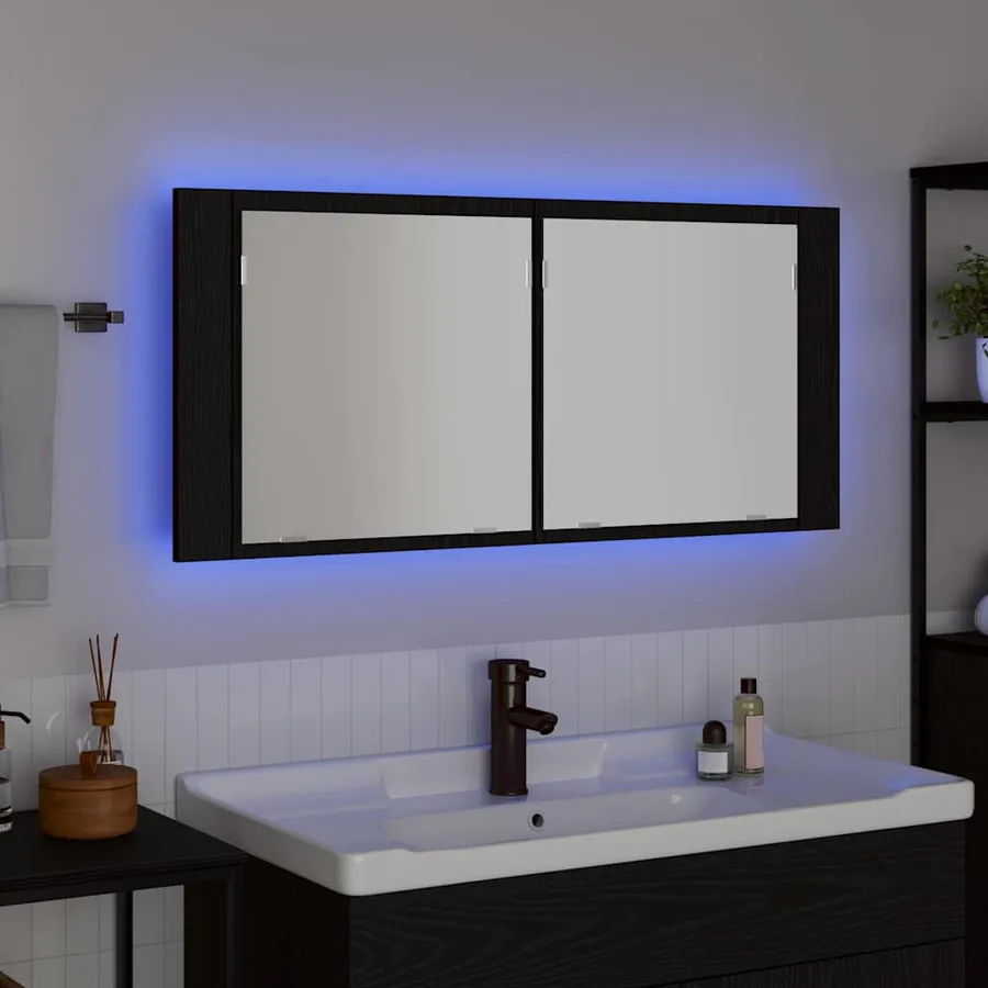 Cabinet Miroir LED avec étagère Chêne noir 100 x 12 x 45 cm - 5