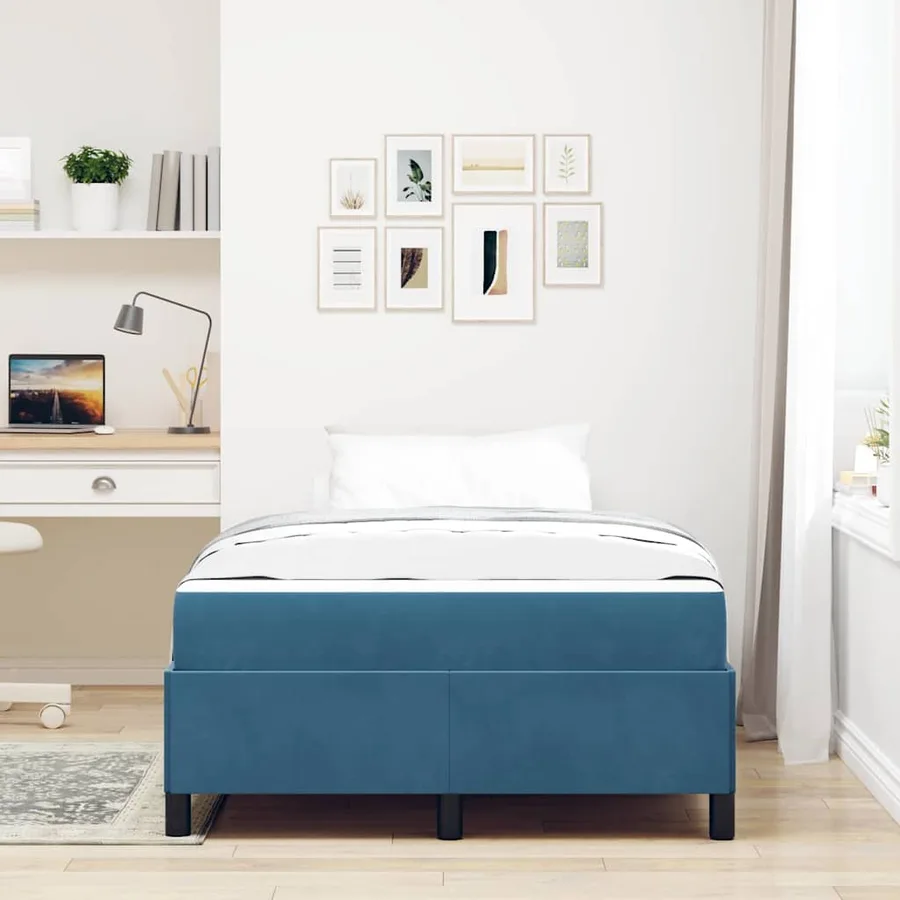 Cadre de lit avec matelas Bleu foncé 120 x 190 cm tissu - 3