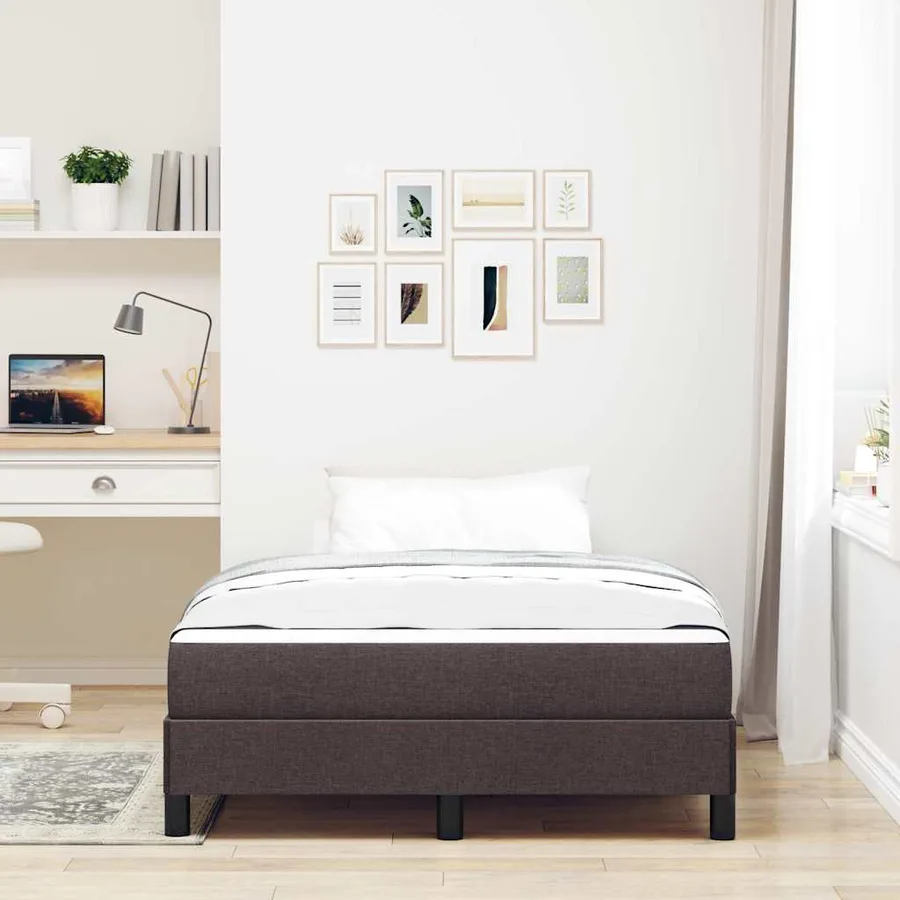 Lit à ressorts avec matelas Marron foncé 120 x 190 cm tissu - 3
