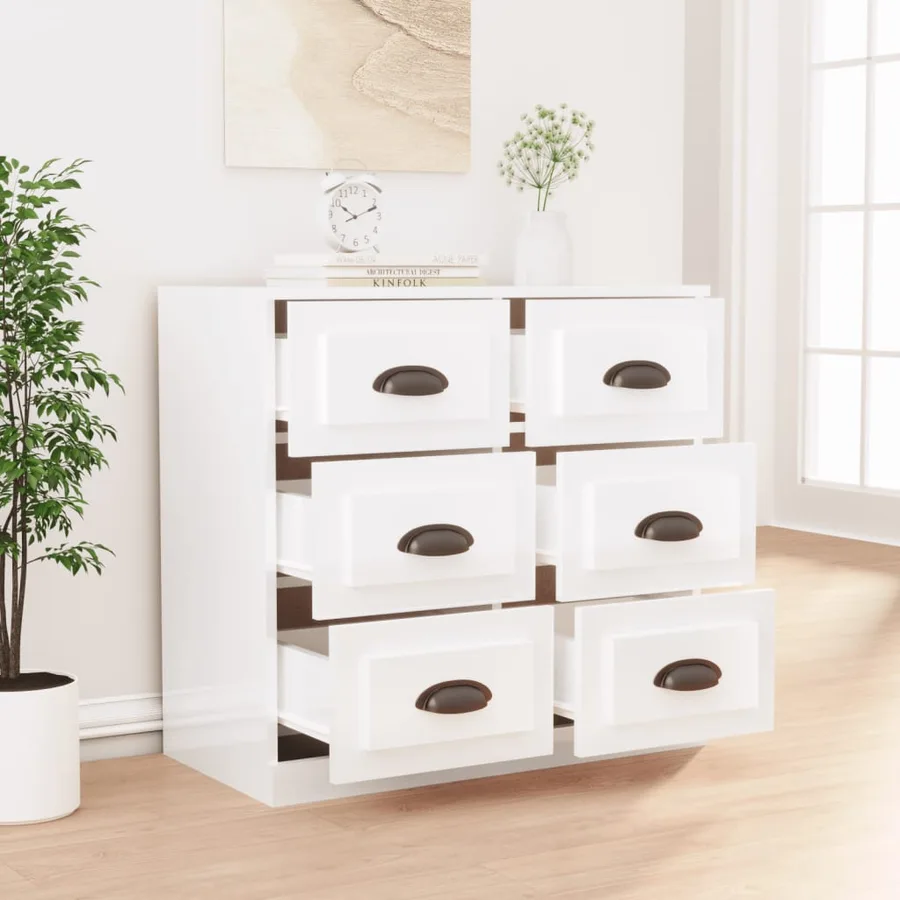 Buffet blanc brillant 70x35,5x67,5 cm bois d'ingénierie - 3