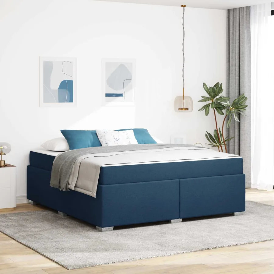 Cadre de lit avec matelas Bleu 180 x 200 cm tissu