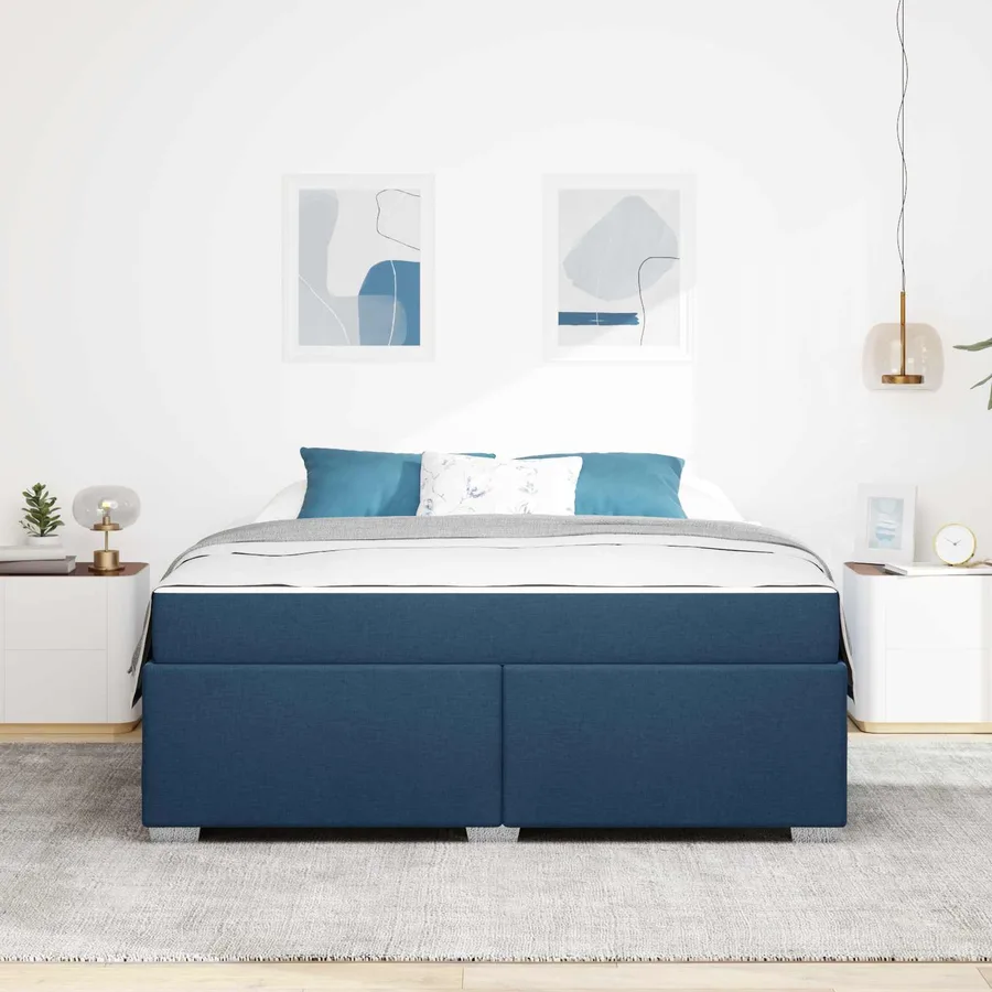 Cadre de lit avec matelas Bleu 180 x 200 cm tissu - 4