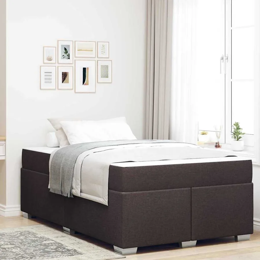 Cadre de lit avec matelas Marron foncé 120 x 190 cm tissu