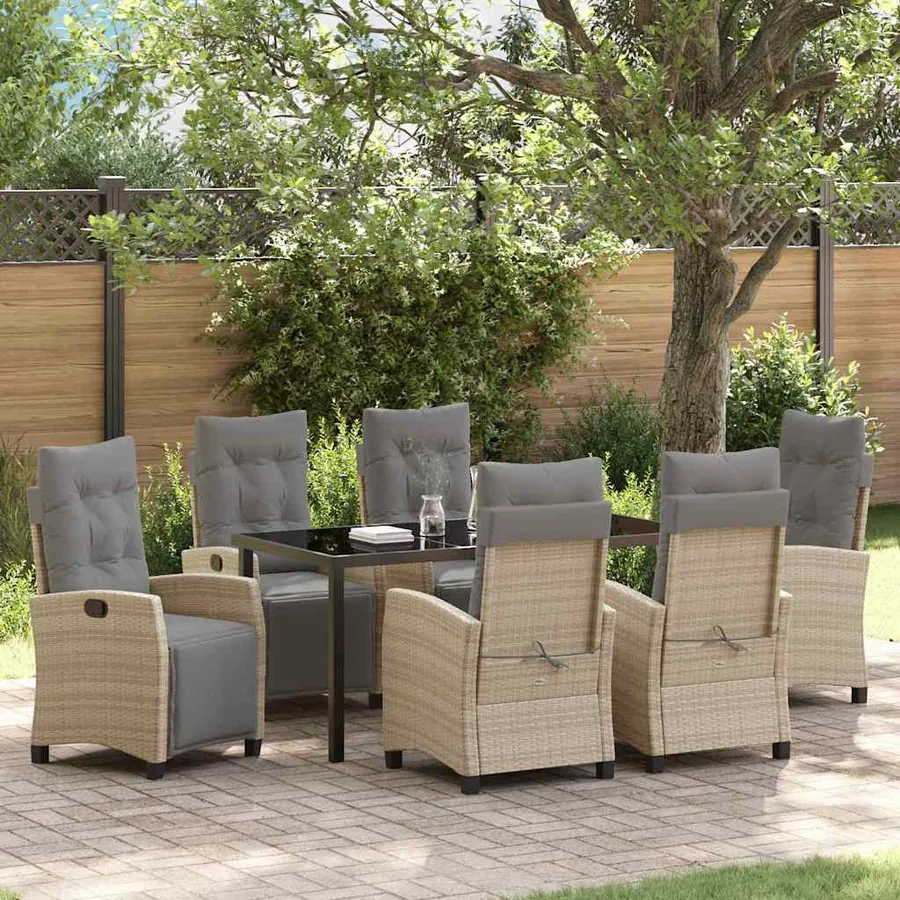 Ensemble de salle à manger pour jardin 7 pcs Beige polyrotin