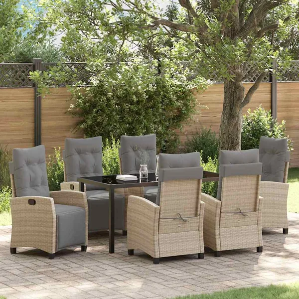 Ensemble de salle à manger pour jardin 7 pcs Beige polyrotin
