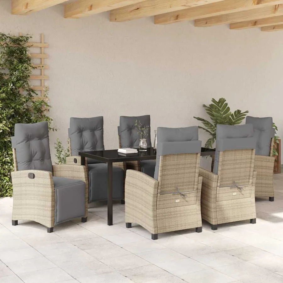 Ensemble de salle à manger pour jardin 7 pcs Beige polyrotin - 4