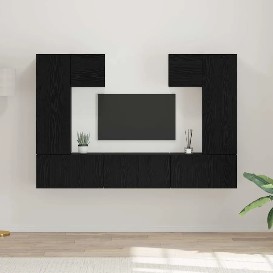 Ensemble meuble TV 7 pcs Chêne noir Bois d'ingénierie
