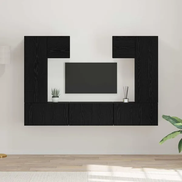 Ensemble meuble TV 7 pcs Chêne noir Bois d'ingénierie