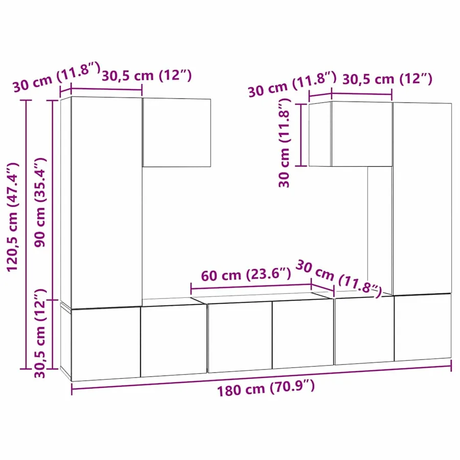 Ensemble meuble TV 7 pcs Chêne noir Bois d'ingénierie - 18