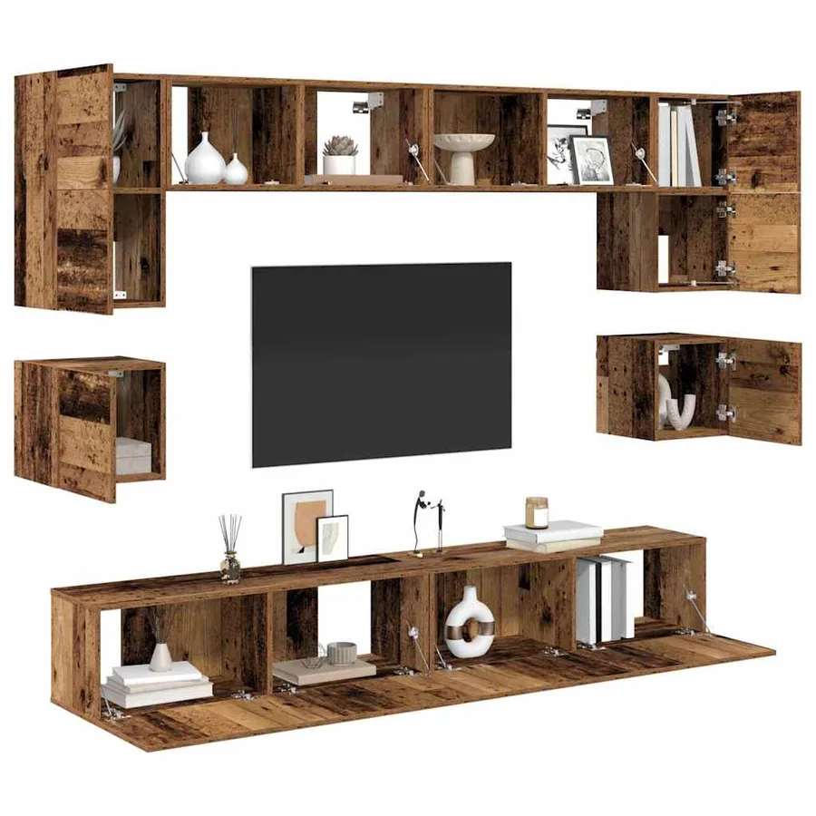Ensemble meuble TV 8 pcs Bois Ancien Bois d'ingénierie - 3