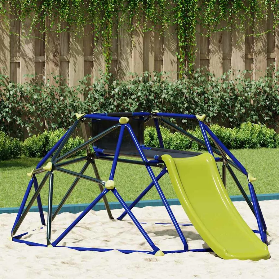 Dôme d'escalade pour enfants Bleu 6 pieds avec toboggan Acier