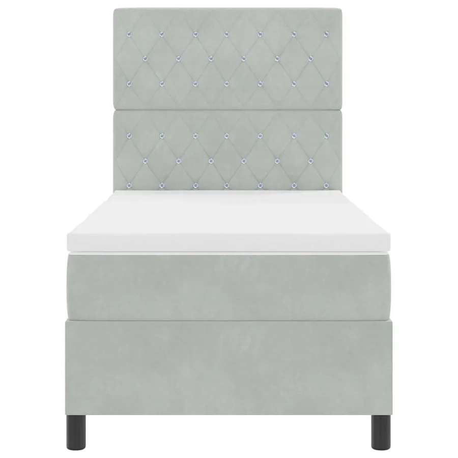 Lit à ressorts avec matelas Gris clair 100 x 200 cm Velours - 7