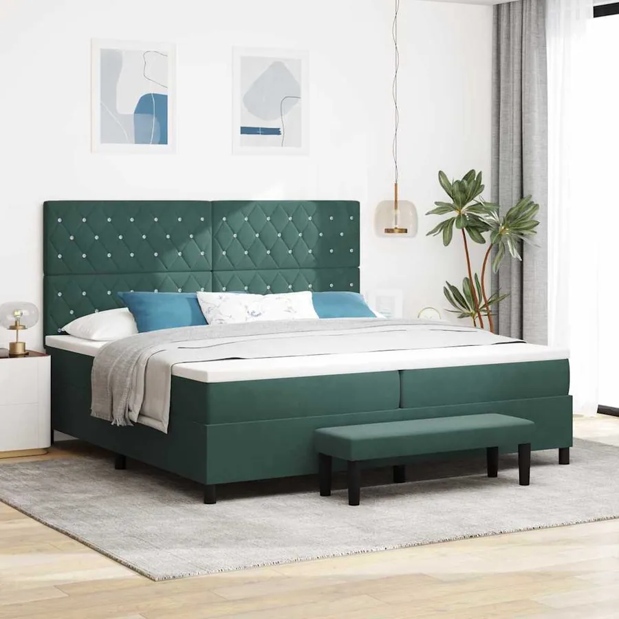 Lit à ressorts avec matelas Vert foncé 200 x 200 cm Velours