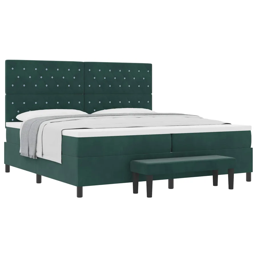 Lit à ressorts avec matelas Vert foncé 200 x 200 cm Velours - 2
