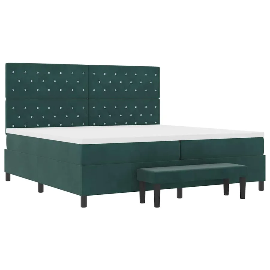 Lit à ressorts avec matelas Vert foncé 200 x 200 cm Velours - 7