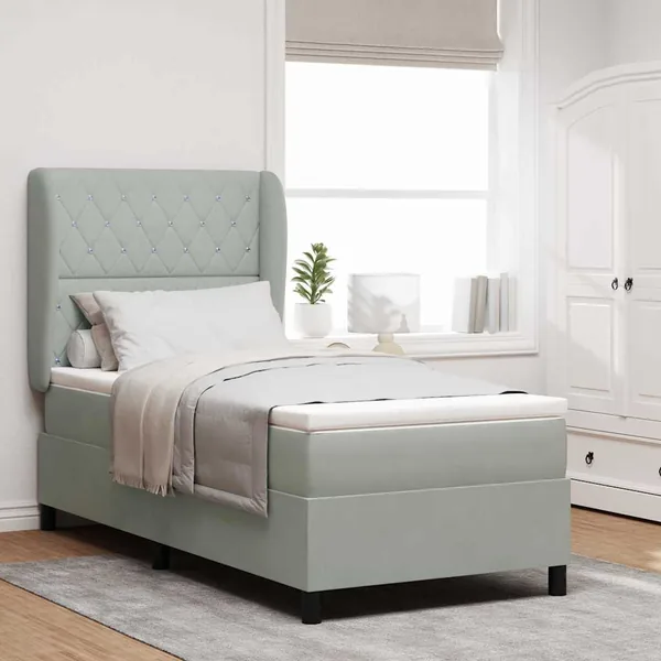 Lit à ressorts avec matelas Gris clair 200 x 100 cm Velours