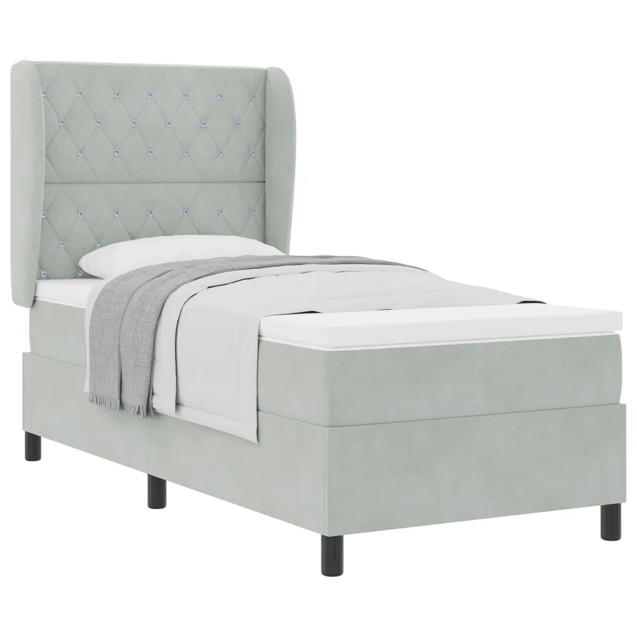 Lit à ressorts avec matelas Gris clair 200 x 100 cm Velours - 2