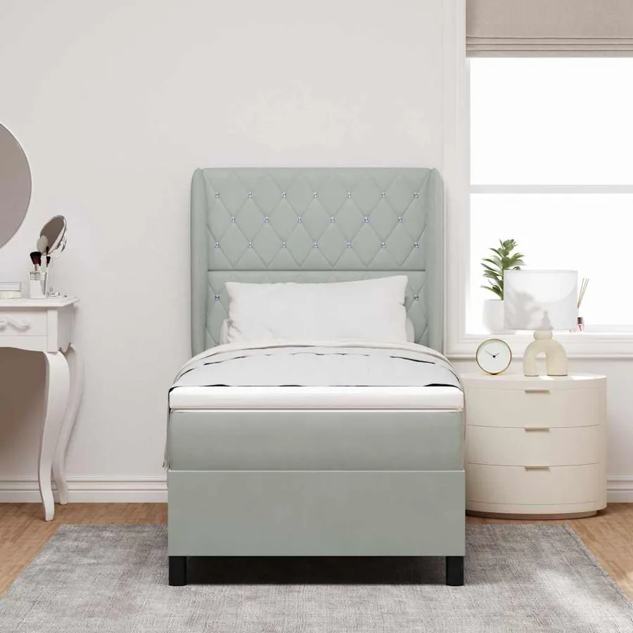 Lit à ressorts avec matelas Gris clair 200 x 100 cm Velours - 3