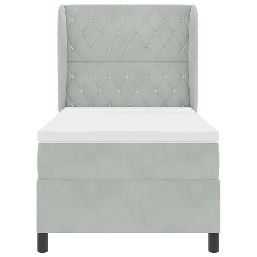 Lit à ressorts avec matelas Gris clair 200 x 100 cm Velours - 7