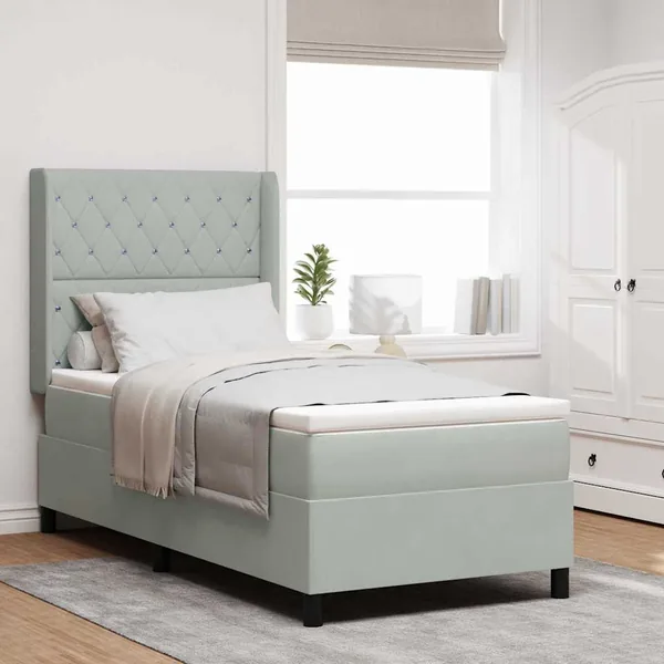 Lit à ressorts avec matelas Gris clair 100 x 200 cm Velours