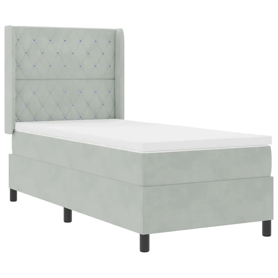Lit à ressorts avec matelas Gris clair 100 x 200 cm Velours - 3