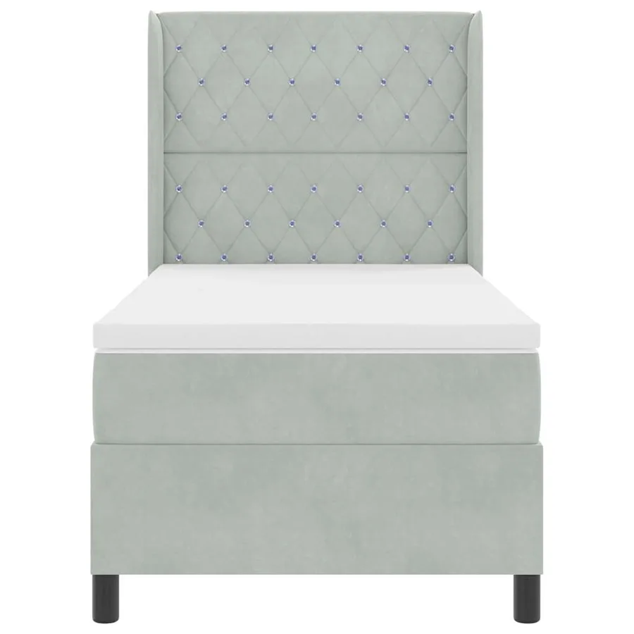 Lit à ressorts avec matelas Gris clair 100 x 200 cm Velours - 6