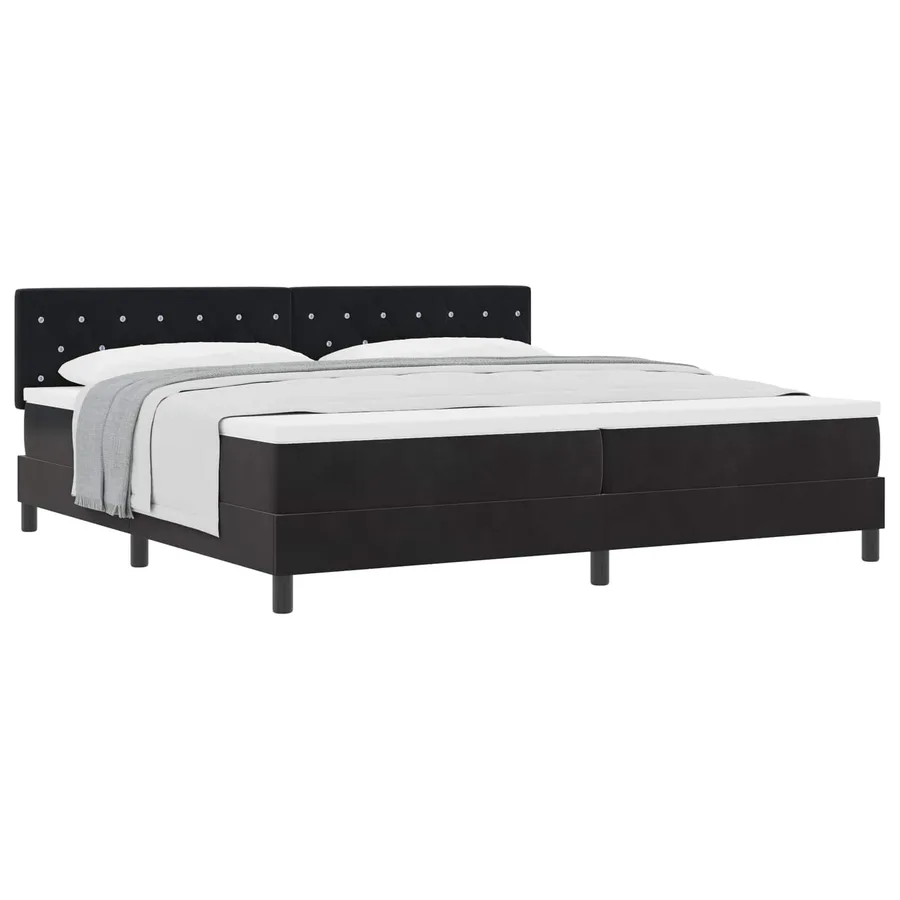 Lit à ressorts avec matelas Noir 200 x 200 cm Velours - 2