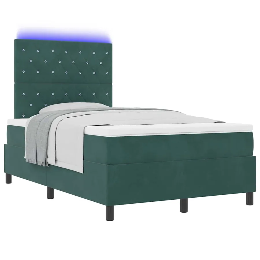 Lit à ressort LED avec matelas Vert foncé 120 x 200 cm Velours - 3