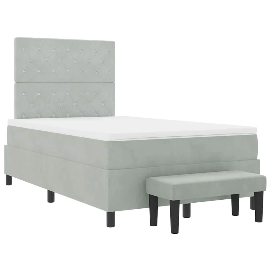 Lit à ressorts avec tête de lit Gris clair 200 x 120 cm Velours - 7