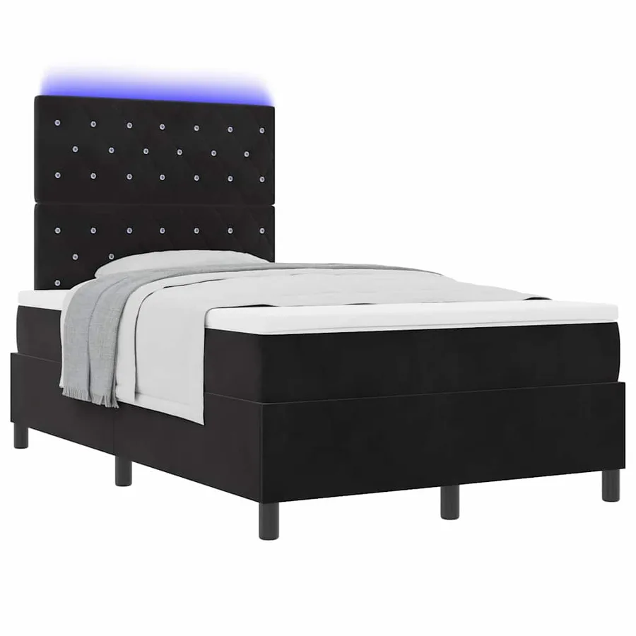Lit à ressort LED avec matelas Noir 120 x 190 cm Velours - 3