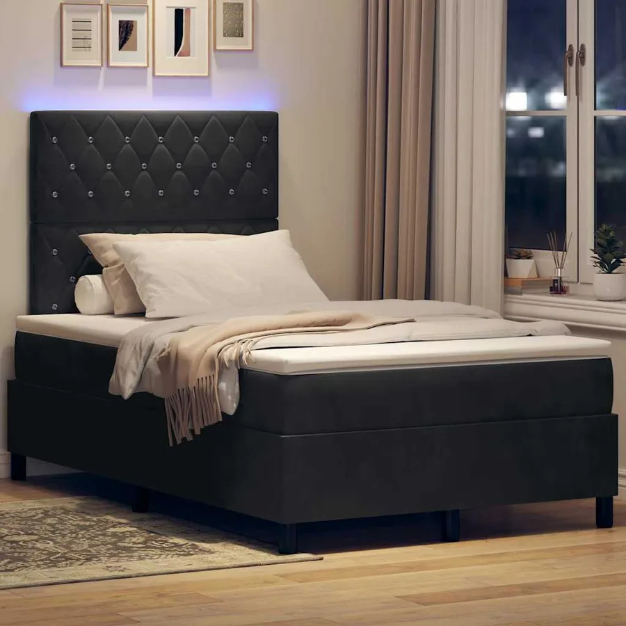 Lit à ressort LED avec matelas Noir 120 x 190 cm Velours - 5