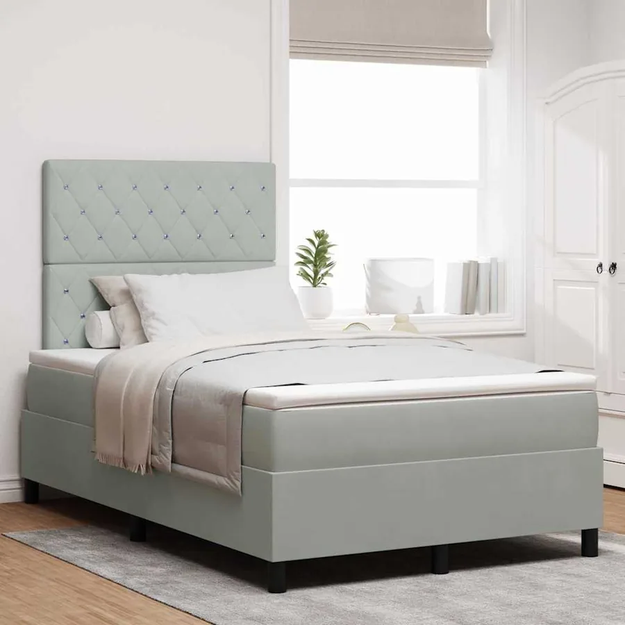 Lit à ressorts avec matelas Gris clair 120 x 190 cm Velours