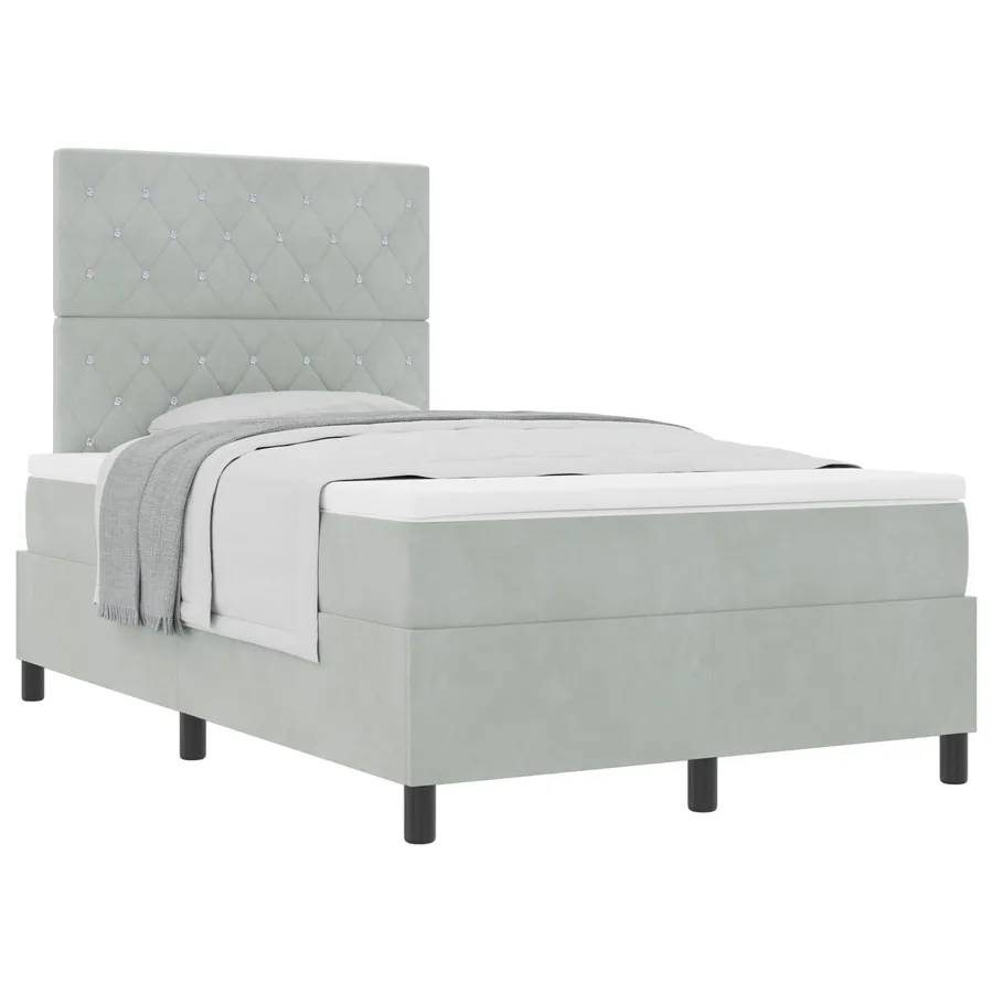 Lit à ressorts avec matelas Gris clair 120 x 190 cm Velours - 2