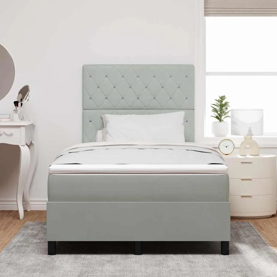 Lit à ressorts avec matelas Gris clair 120 x 190 cm Velours - 3