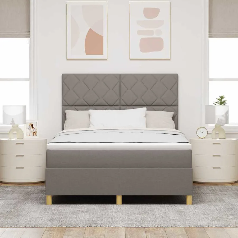 Lit à ressort LED avec tête de lit Taupe 160 x 200 cm tissu - 4