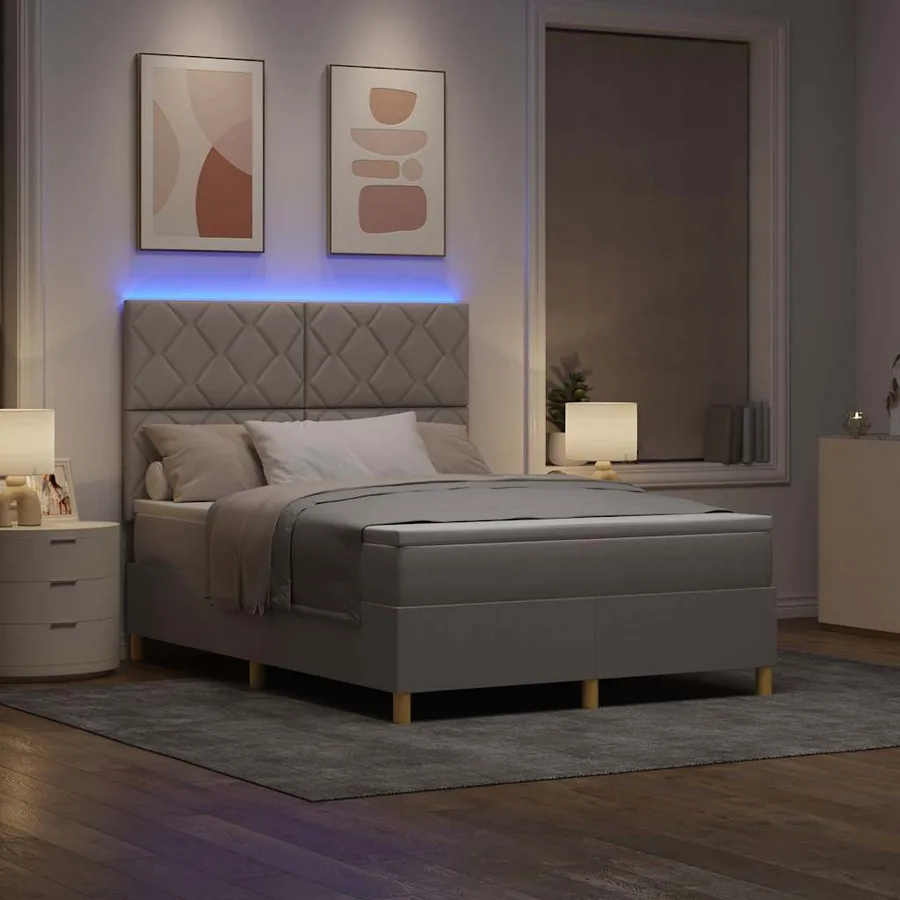 Lit à ressort LED avec tête de lit Taupe 160 x 200 cm tissu - 5