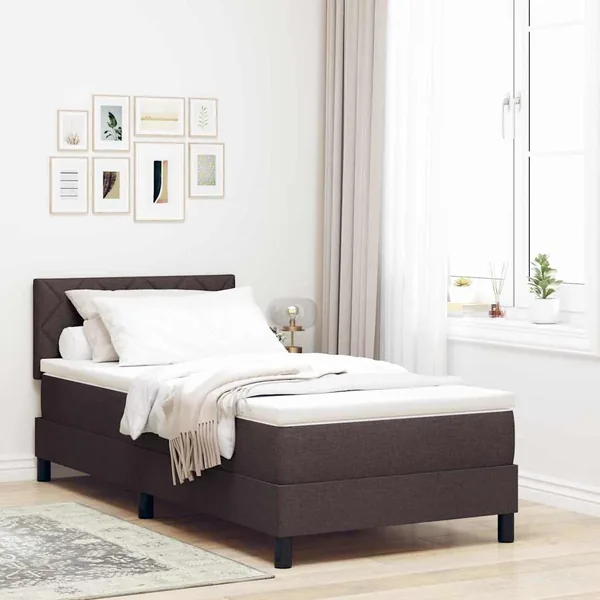 Lit à ressorts avec bandes LED Marron foncé 100 x 200 cm tissu