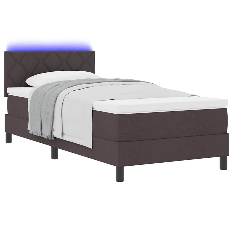 Lit à ressorts avec bandes LED Marron foncé 100 x 200 cm tissu - 3