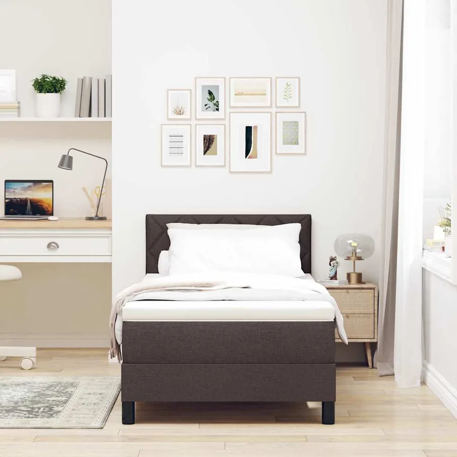 Lit à ressorts avec bandes LED Marron foncé 100 x 200 cm tissu - 4