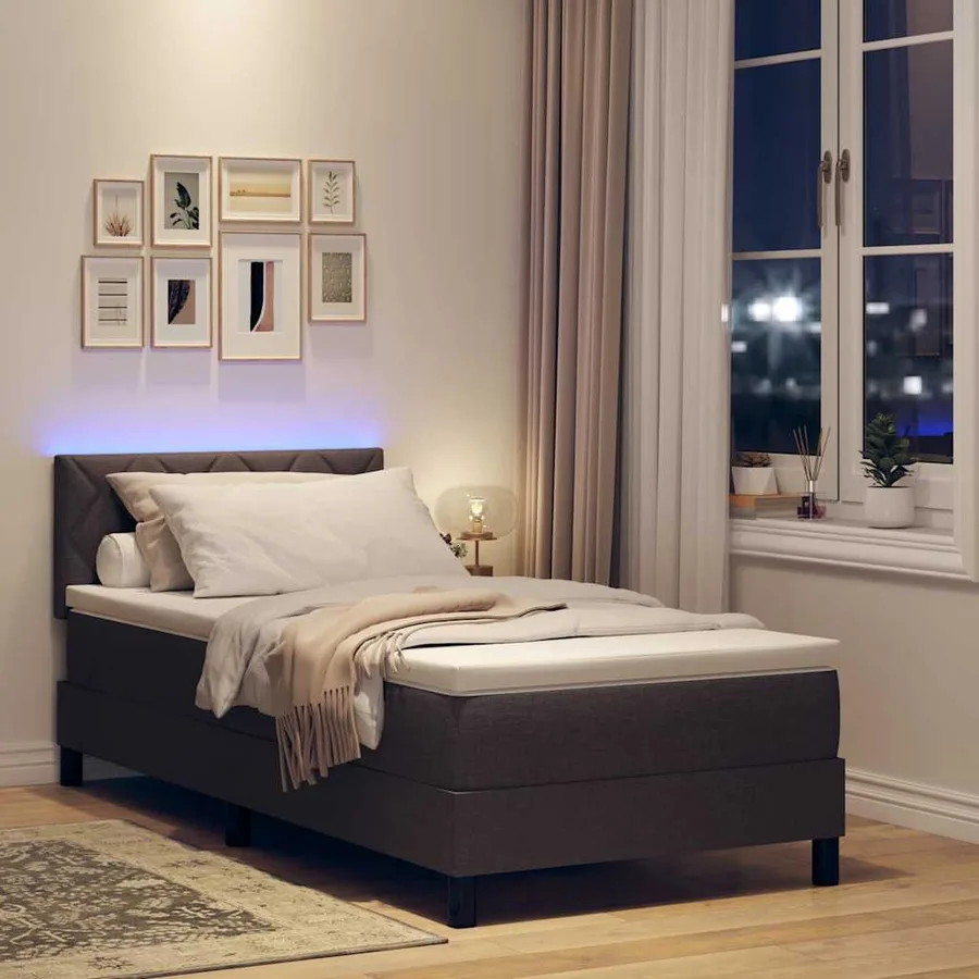 Lit à ressorts avec bandes LED Marron foncé 100 x 200 cm tissu - 5