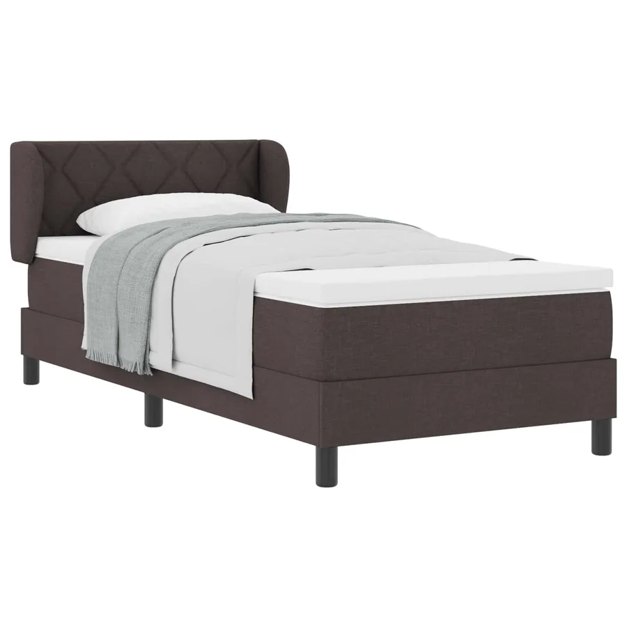 Lit à ressorts avec tête de lit Marron foncé 100 x 200 cm tissu - 2