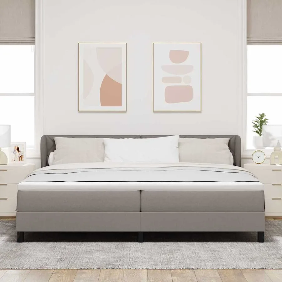 Lit à ressorts avec tête de lit Taupe 200 x 200 cm tissu - 3
