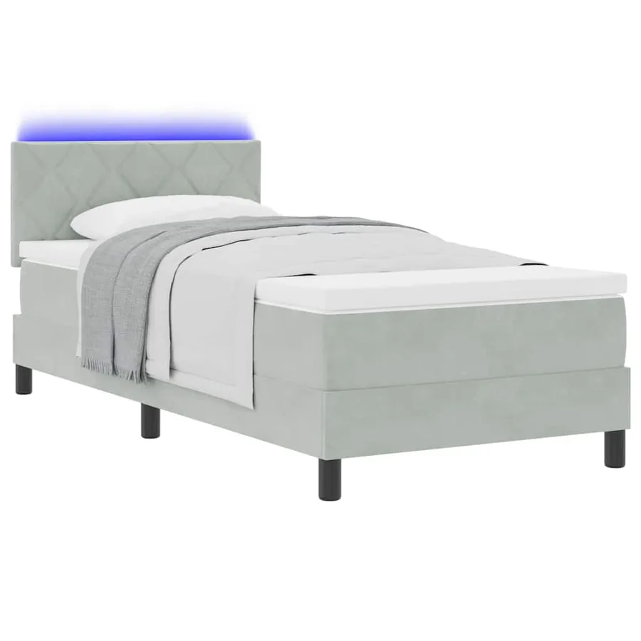 Lit à ressort LED Gris clair 100 x 200 cm Velours - 3