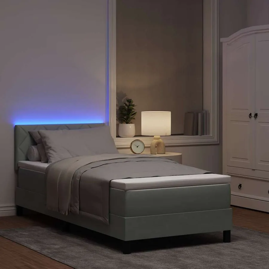 Lit à ressort LED Gris clair 100 x 200 cm Velours - 5