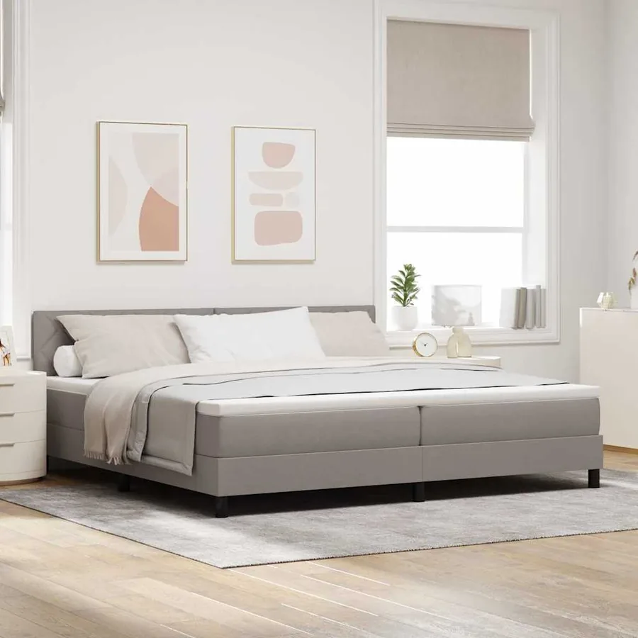 Lit à ressorts avec coussin Taupe 200 x 200 cm tissu